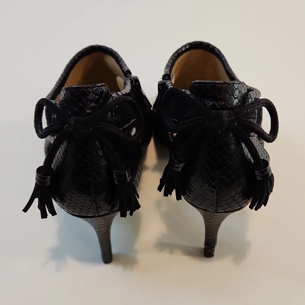 Michael Kors Open Toe Leather & Suede Boot Heels Shoes SZ 8M EU 38.5M EUC NICE!